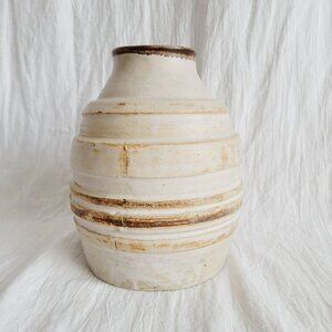 Vintage Studio Pottery Ceramic Vase Crock With Organic Ribbed Textural Finish